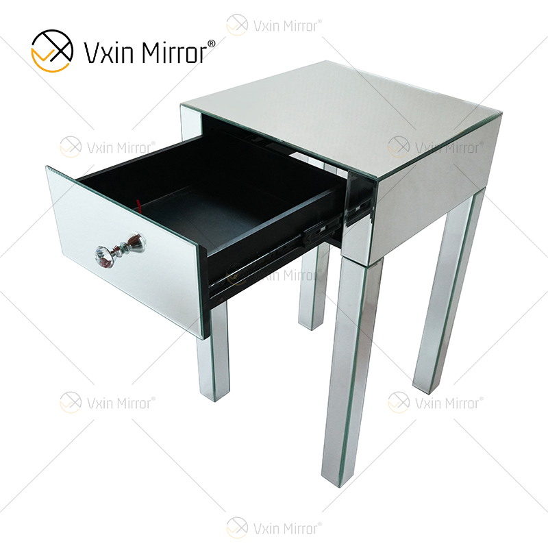 Mesa de cabeceira de cristal com 1 gavetas Móveis de Prata WXF-046 Moderna WXF-046 Mesa de Cabeceira Espelhada