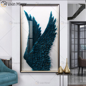 Imagem decorativa moderna de penas redondas WXPP-69 3D asas de penas de anjo decoração pinturas na parede para sala de estar emoldurada