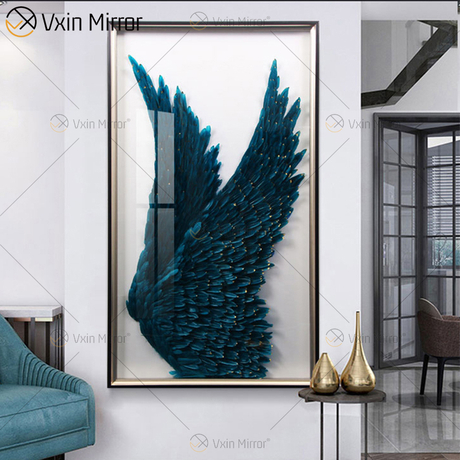 Imagem decorativa moderna de penas redondas WXPP-69 3D asas de penas de anjo decoração pinturas na parede para sala de estar emoldurada