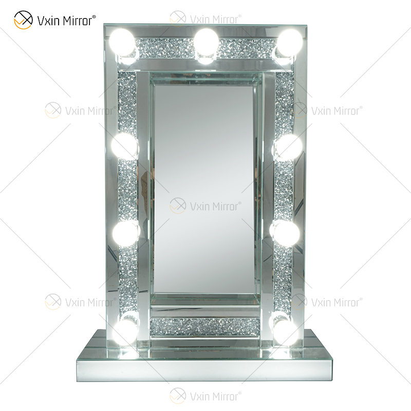 ESPELHO DE CRISTAL SPARKLE DIAMOND CRUSH ESPELHADO BISELADO HOLLYWOOD ESPELHO 9 LÂMPADAS QUADRO DE MAQUIAGEM WXDL-176