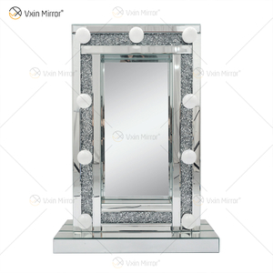 ESPELHO DE CRISTAL SPARKLE DIAMOND CRUSH ESPELHADO BISELADO HOLLYWOOD ESPELHO 9 LÂMPADAS QUADRO DE MAQUIAGEM WXDL-176