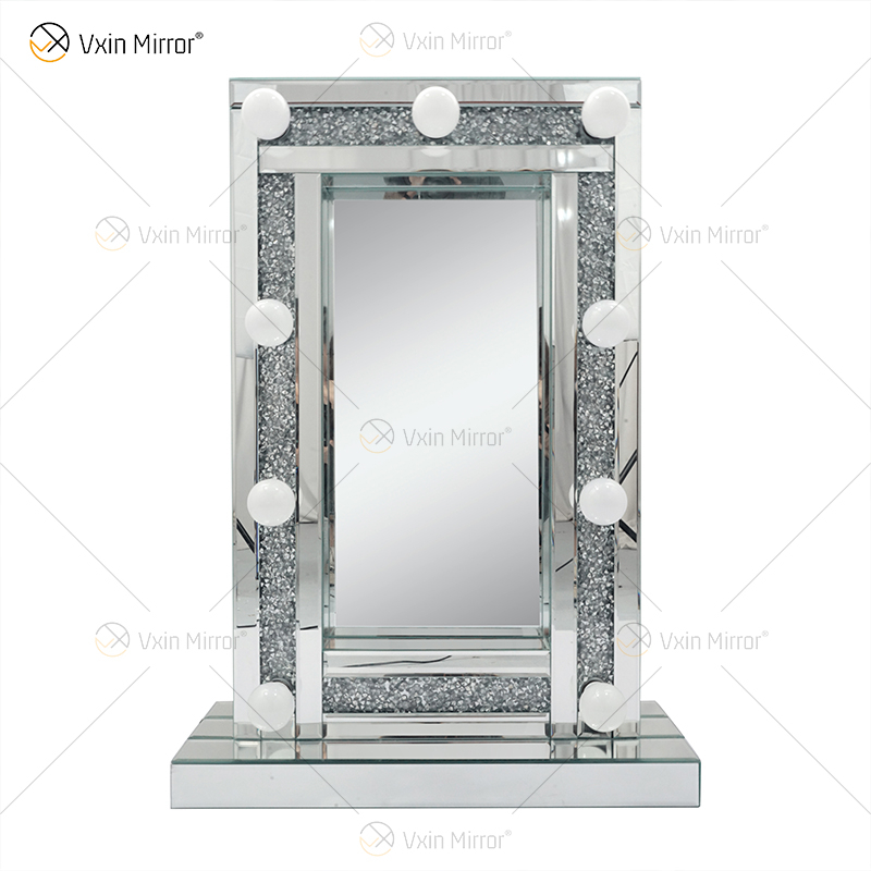 ESPELHO DE CRISTAL SPARKLE DIAMOND CRUSH ESPELHADO BISELADO HOLLYWOOD ESPELHO 9 LÂMPADAS QUADRO DE MAQUIAGEM WXDL-176