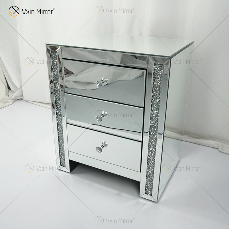 Vxin Espelho WXWF-718 Moderno 3 Gavetas Espelhado Mesa de Cabeceira Mesinha de cabeceira