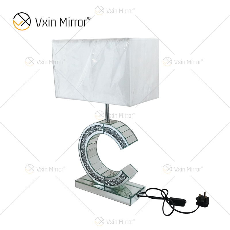 Lâmpada de mesa estilo moderno WXTL-02 prata cristal esmagado espelhada em forma de C para lâmpada de espelho de quarto