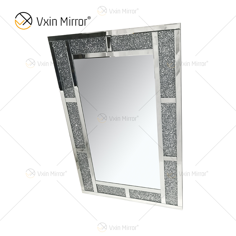 Espelho de parede retangular com decoração de parede WXM-1787 com diamante esmagado