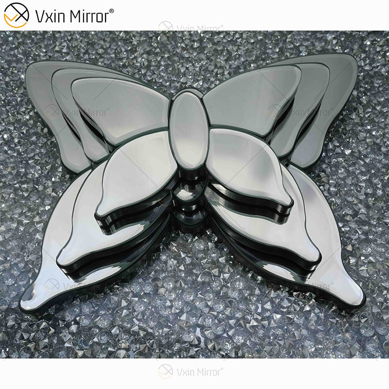 Moderno Duas Cores Prata Marrom Espelhado Borboleta 3d Espelho Arte de Parede Decoração de Casa Moldura de Parede em Móveis de Sala de Estar WXM-1097