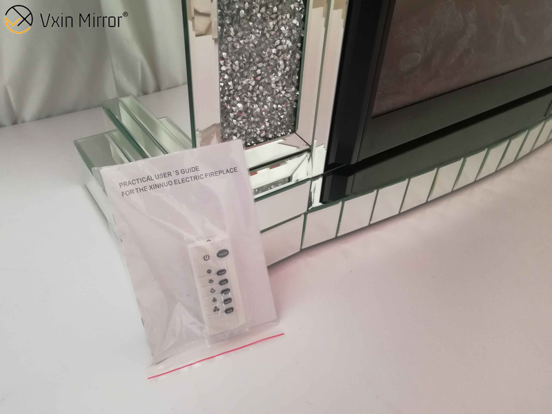 Decoração de casa moderna sala de estar espelho lareira faísca diamante esmagamento móveis espelhados lareira elétrica WXWF-044