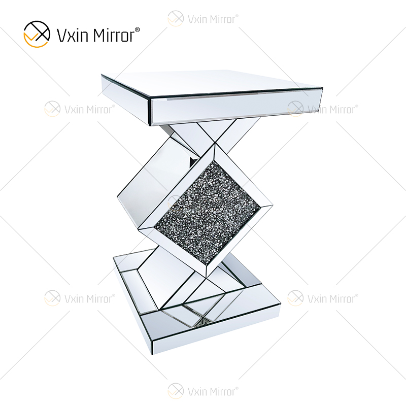 Atacado WXF-115-2 Espelho Mesa Lateral Cristal Elegante Luxo Móveis de Quarto Prata Mesa Lateral