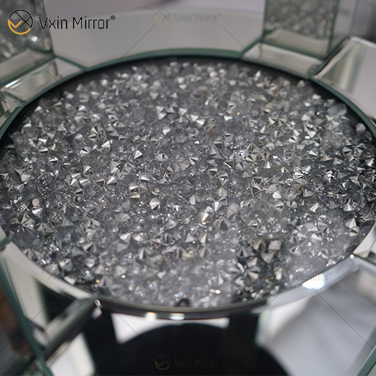 Barato WXF-095 Novo Design Moderno Mesa Lateral Redonda Sala de Estar Prata Esmagado Diamante Luxo Espelho Mesa Lateral