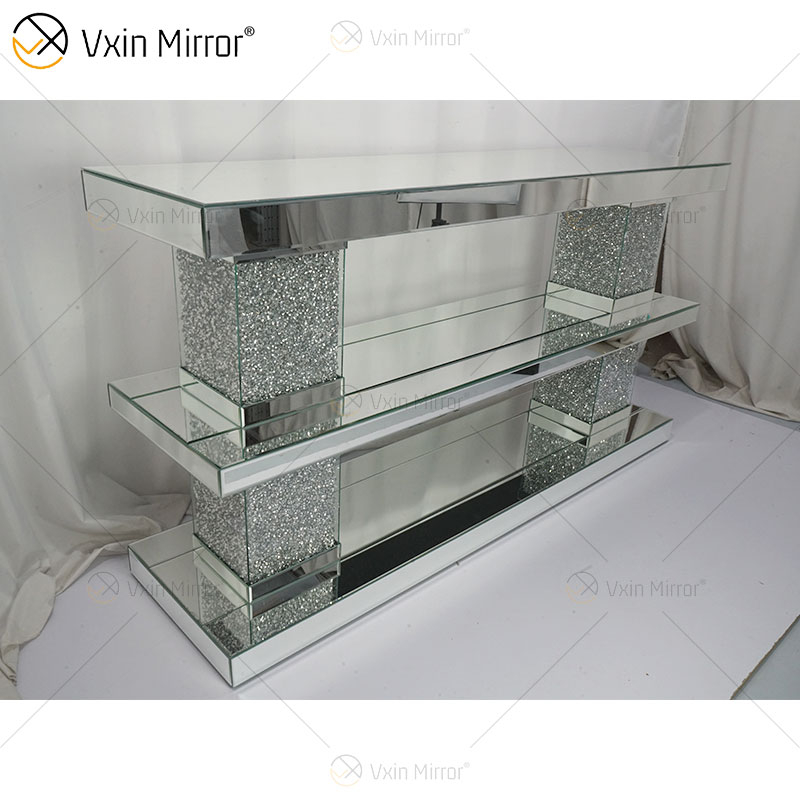 Mesa de centro retangular de vidro espelhado prata diamante móveis de luxo