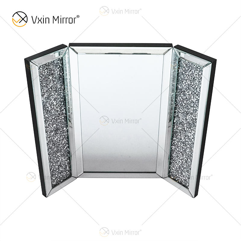 Novo Design WXM-1790-1 Decoração de Parede Prata Mesa de Diamante Triturado Coluna Espelhada