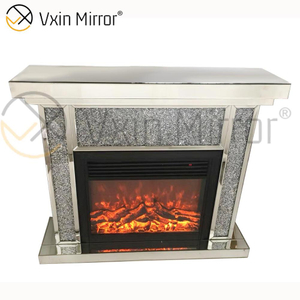 Lareira de espelho de diamante esmagado com cristal de luxo para decoração de casa com inserção de vento quente em móveis de sala de estar WXWF-042