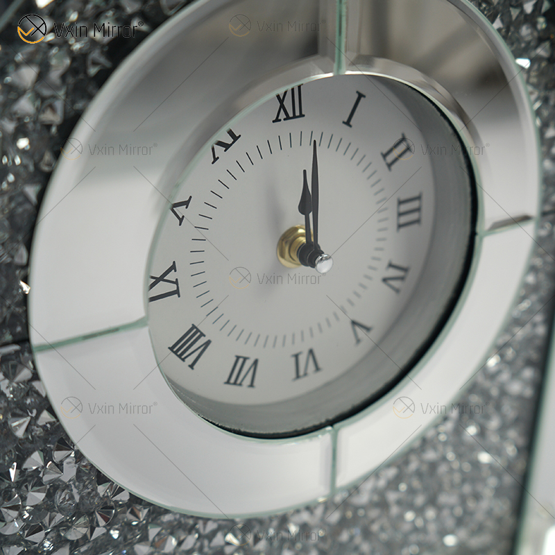 Novo design de fábrica WXMC-056 diamante britado espelho prata relógio de mesa retangular