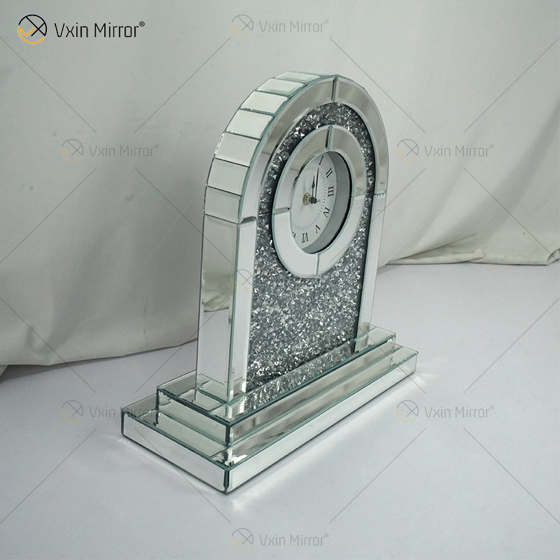 Novo design de fábrica WXMC-056 diamante britado espelho prata relógio de mesa retangular