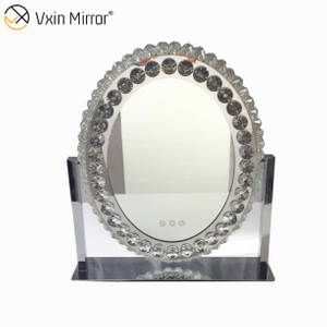 Oval decorativo diamante cristal dimerizável toque Hollywood tampo de mesa espelho de maquilhagem WXDL-175