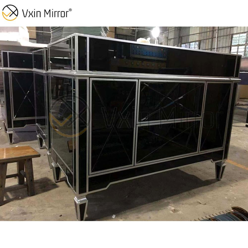 Armário espelhado de vidro preto para sala de estar VXin