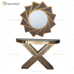 Fornecimento de fábrica Vxin decoração de casa moderna luxo Crush diamante mesa de console espelhada com espelho