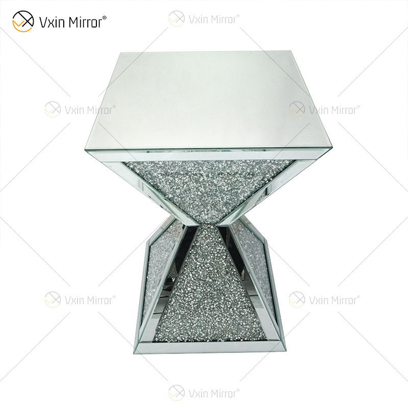 Vxin WXF-151 Espelho Superior Quadrado Decoração Espelho Diamante Mesa Lateral Vidro Espelhado