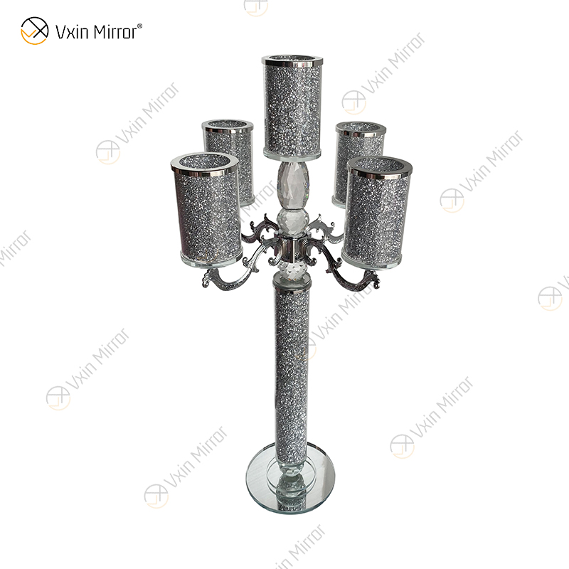 Nome personalizável moderno elegante VX-09 prata cristal 75 luz espelhado castiçal para casamento em casa
