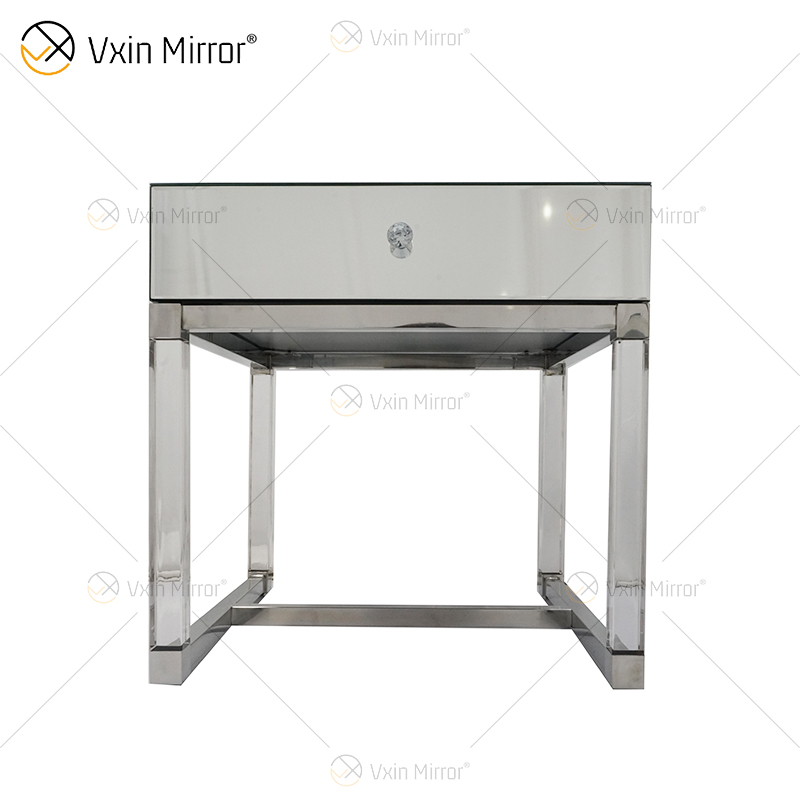 Mesa de cabeceira para móveis de vidro acrílico prateado moderno WXF-139-2 com gavetas mesa de cabeceira espelhada para quarto