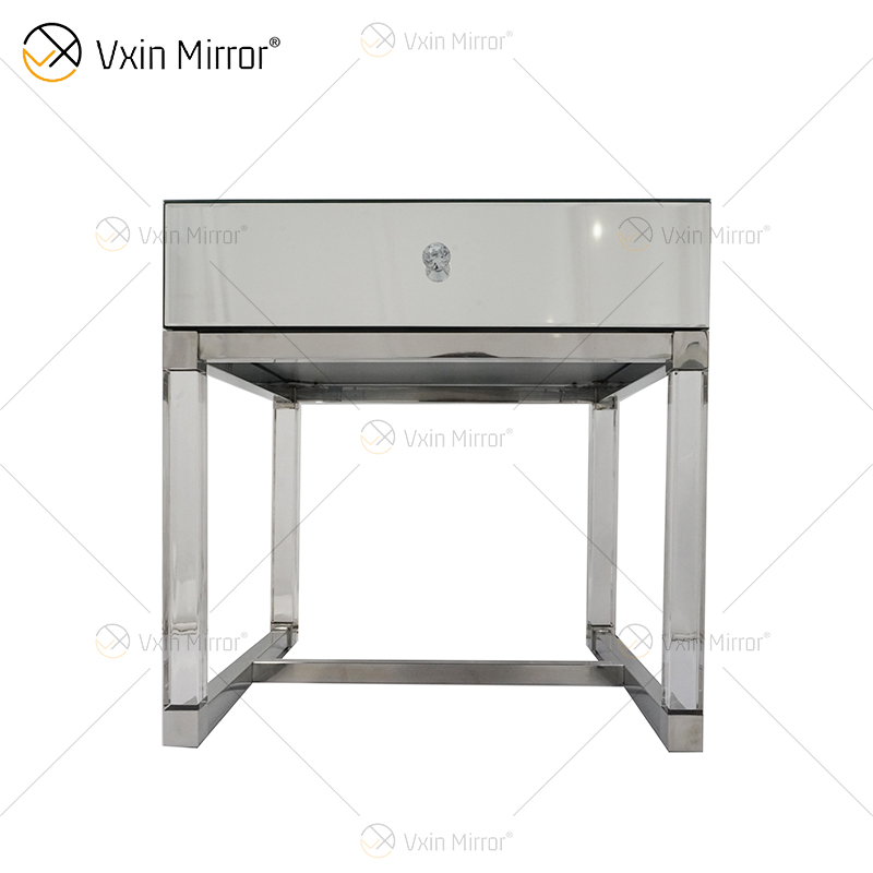 Mesa de cabeceira para móveis de vidro acrílico prateado moderno WXF-139-2 com gavetas mesa de cabeceira espelhada para quarto