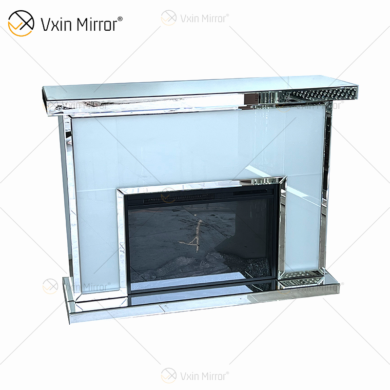 Novo design WXMF-096 LED prata fosco vidro sala de estar lareira espelho com inserção interna