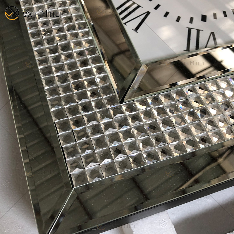 Relógio Espelhado Moderno WXMC-092 Relógio Decorativo Prata Com Diamante Triturado