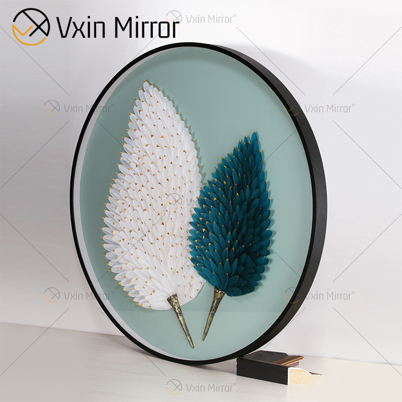 Atacado Moderno Minimalismo Branco Azul Pintura Luxo Redondo Cristal Parede Arte Na Sala De Estar Arte Da Parede Espelhada