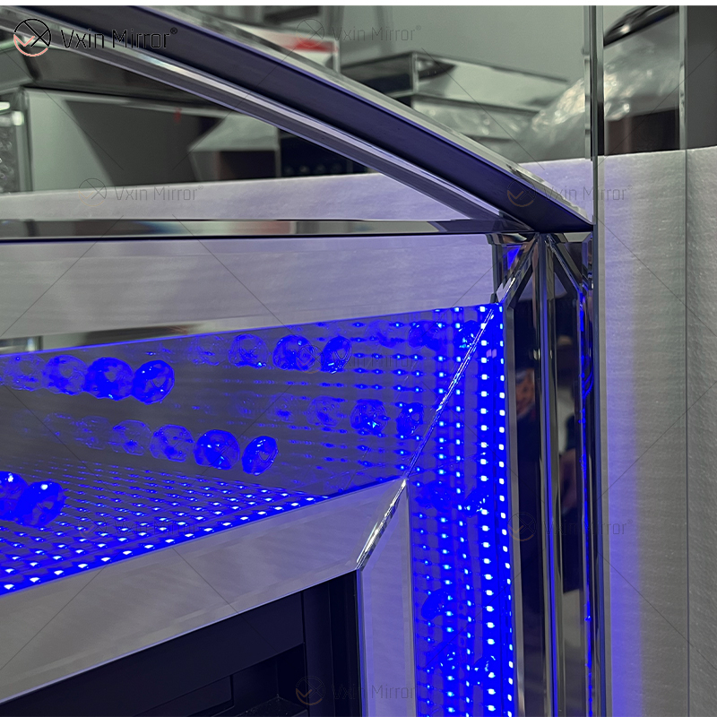 Novo design WXMF096-2 LED prata cristal vidro sala de estar espelho lareira com inserção interna