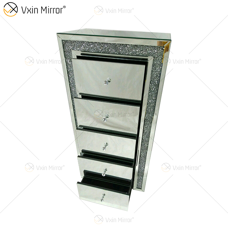 Vxin WXF-265 Várias gavetas Garoto Alto Prata Cristal Espelho Mesa de Cabeceira Mesa de Cabeceira Cor Personalizada Espelhada Mesa de Cabeceira