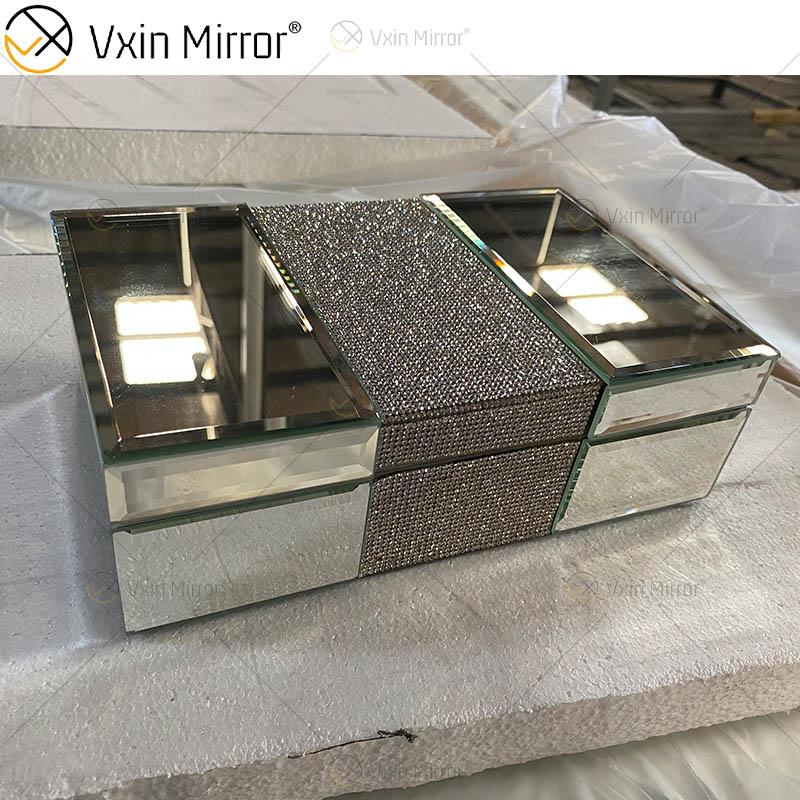 Espelho Vxin WXJB-002 Prata Elegante Vidro Cristal Espelho Caixa de Jóias Espelho Caixa de Lenços