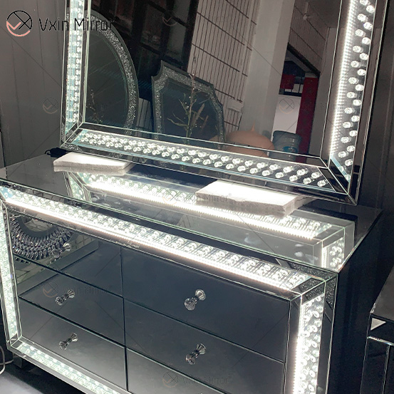 WXM-1176&WXF-2139 Conjunto de móveis de LED miçangas octogonais moda simples espelho de maquiagem espelho armário 6 gavetas