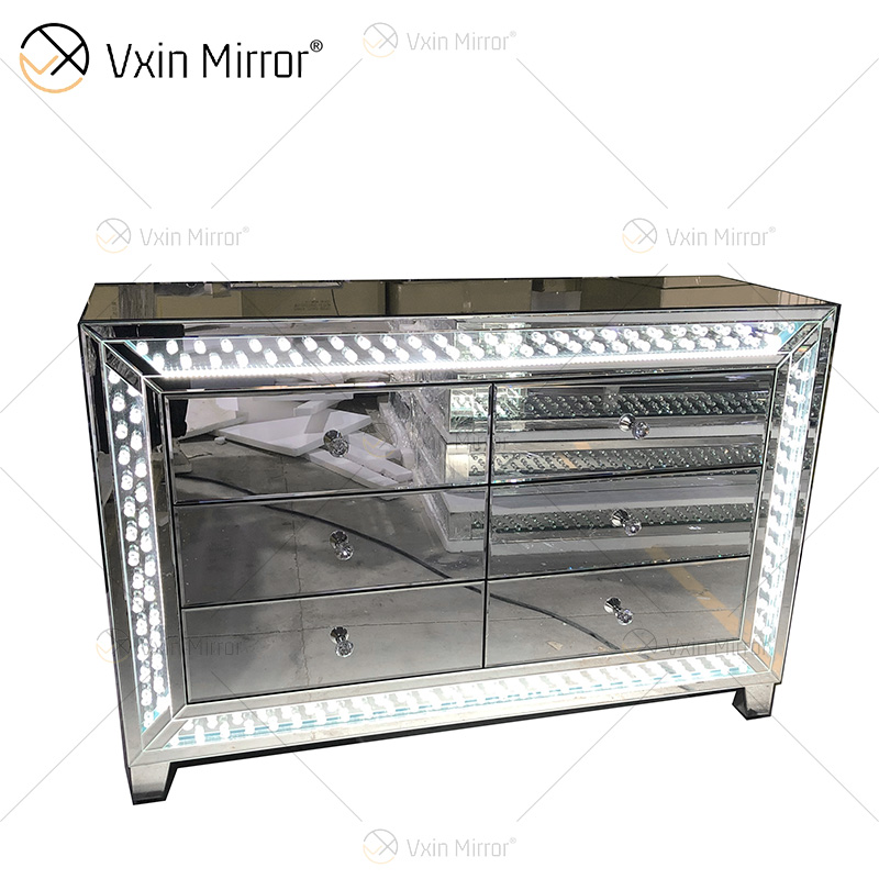 WXM-1176&WXF-2139 Conjunto de móveis de LED miçangas octogonais moda simples espelho de maquiagem espelho armário 6 gavetas