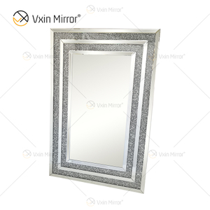 WXM-1776 Decoração de Parede Prata Diamante Esmerilado Espelho Pendurado na Parede
