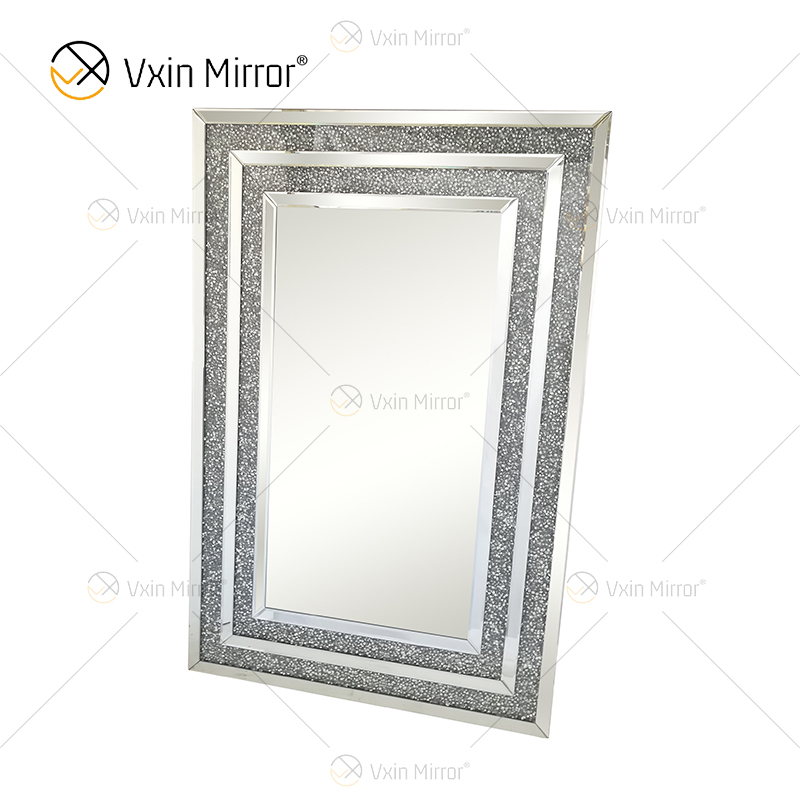 WXM-1776 Decoração de Parede Prata Diamante Esmerilado Espelho Pendurado na Parede