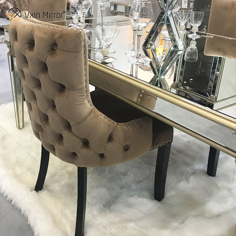 Mesa de Jantar Facoty Fornecimento de Luxo WXF-0309 Moldura de Ouro Puro Mesa de Jantar Espelhada Caseira