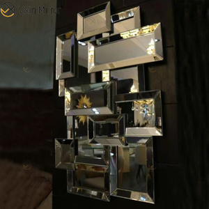 Fornecimento de fábrica 3d espelho de parede adesivo design WXM-1129 prata fantasia de parede espelho de madeira