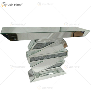 WXWF-445 OEM Design Brilhante Diamond Crush Cristal Prata Espelho Mesa Console
