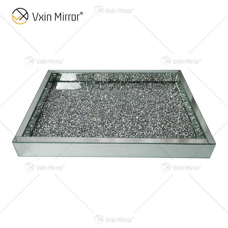 Fornecimento de fábrica WXMT-016 decoração moderna prata esmagado diamante bandeja retangular espelhada