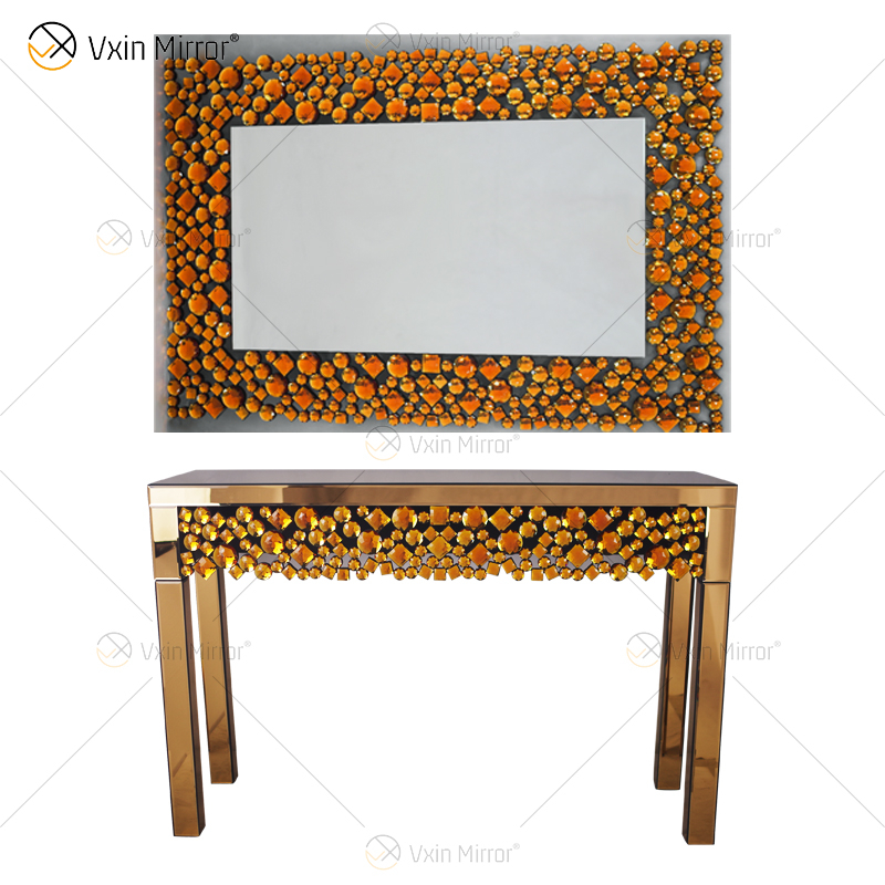 Mesa de console espelhada de cristal moderno prata e marrom de alta qualidade para corredor