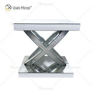 WXWF-128 Decoração de casa Cristal Prata Vidro Móveis Mesa Lateral Espelhada