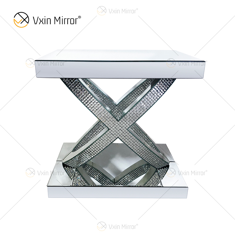 WXWF-128 Decoração de casa Cristal Prata Vidro Móveis Mesa Lateral Espelhada