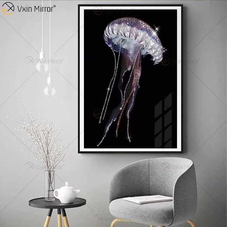 Luxo Moldura de Alumínio Cristal Pintura Em Porcelana Sofá Fundo Pendurado na Parede Pintura Espelho Arte na Parede Decoração da Sala de Estar