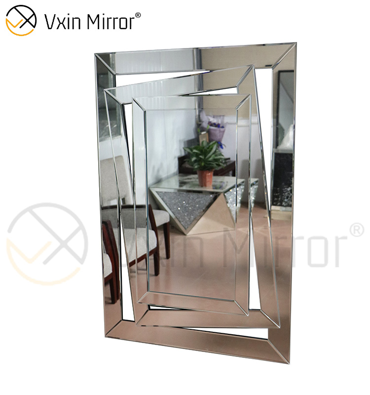Decoração de parede esculpida em 3D WXM-1505 prata moderna pendurada na parede espelho