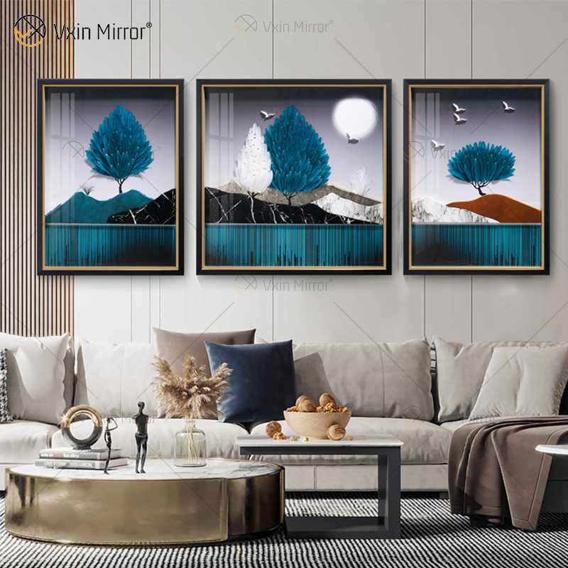 Estilo antigo Vxin WXPA-003 Simplicidade Árvores Pintura Espelho emoldurado Arte de Parede Pena Pendurado Quadro para Sala de Estar à Venda