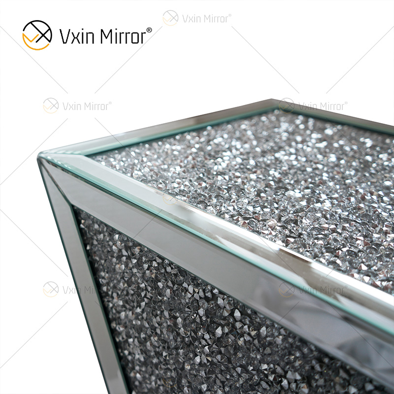 Venda imperdível de fábrica WXF-081 Prata Diamante Mesa Lateral 3D Luxo Moderna Mesa Lateral Espelhada