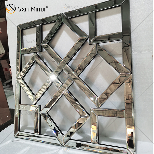 Espelho decorativo de parede espelhado quadrado com borda chanfrada espelhos modernos e elegantes montados na parede WXM-1581