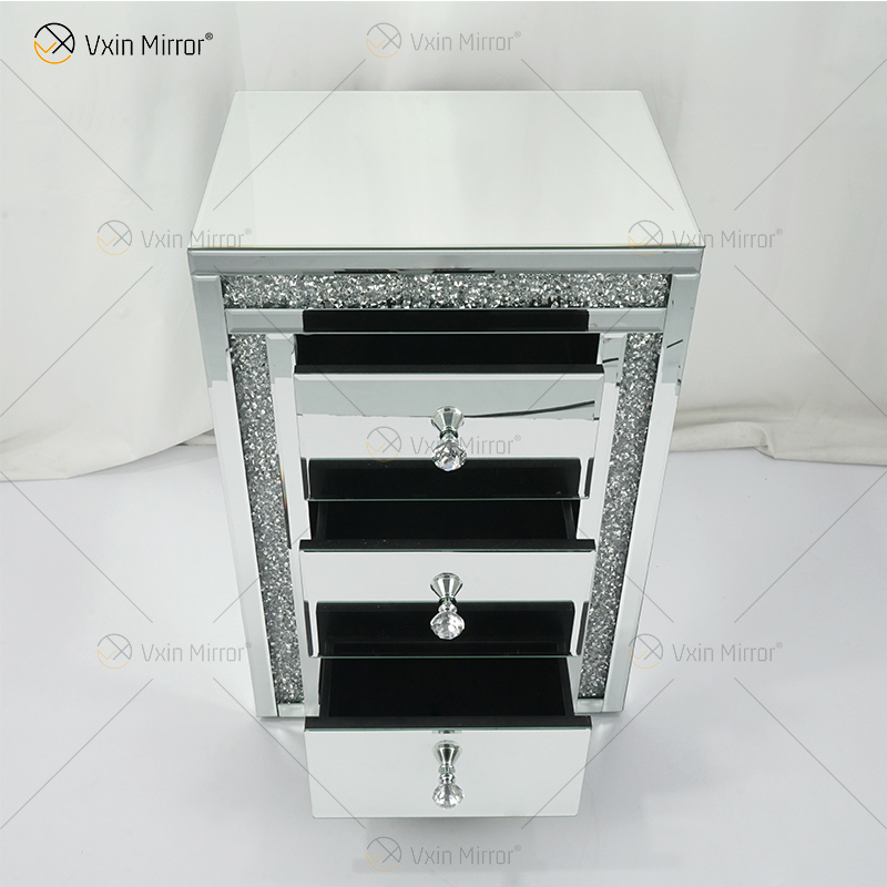 Mesa de cabeceira de acrílico Vxin WXWF-716 moderna 3 gavetas espelhada