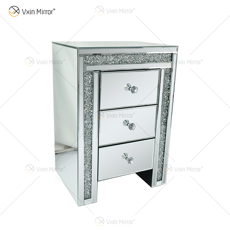 Mesa de cabeceira de acrílico Vxin WXWF-716 moderna 3 gavetas espelhada
