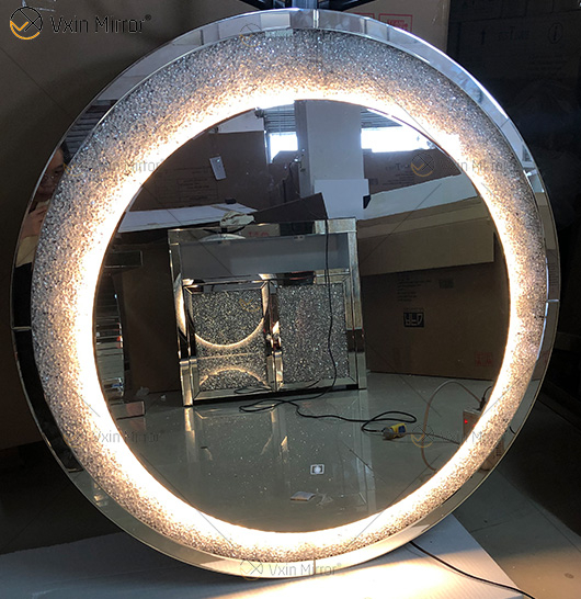 Novo Design Venda imperdível WXM-2594 3 Cores Luz LED Prata Cristal Redondo Simples Moda Diamante Decoração Espelho de Maquiagem